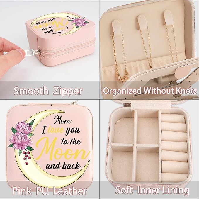 Mom Gifts Mom I Love You To The Moon And Back Jewelry Box Valentines Christmas Mothers Day Gifts for Moms from Daughter Son Kids Easter Birthday Gift for Moms Travel Jewelry Case for Mother - Image 4