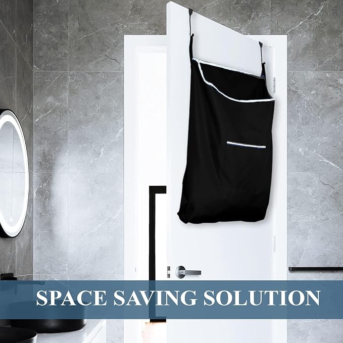 The Fine Living Co. X-Large Hanging Laundry Hamper with Over Door Hooks & Adhesive,Durable Space Saving Laundry Bag with Zipper and Wide Open Top,Hanging Dorm Laundry Hamper 20"x3.75"x31" (Black-XL) - Image 7