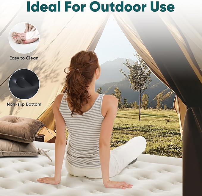 18" Portable Queen Air Mattress with Built-in Pump, Quiet Inflatable Guest Bed for Home Use, Supports Up to 660 lbs, Durable Inflatable Mattress, 79.93" L x59.85 W x17.72 H
