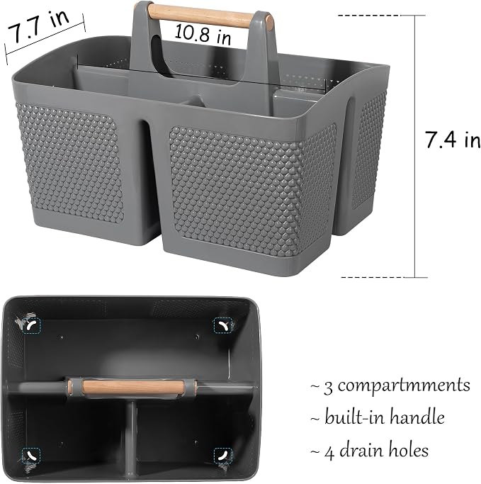 rejomiik Portable Shower Caddy Basket Plastic Cleaning Caddy Organizer Storage Tote with Handle for Bathroom, College, Dorm Room Essentials, Gray - Image 3