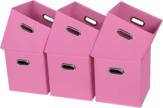 Black Fabric Cubby Storage Bins,13x13x13 Inches ,Cube Organizer Bin Foldable Storage Boxes with Dual Handles Fabric Organizer Box and collapsible Storage basket,Set of 6,Pink by Yunkeeper