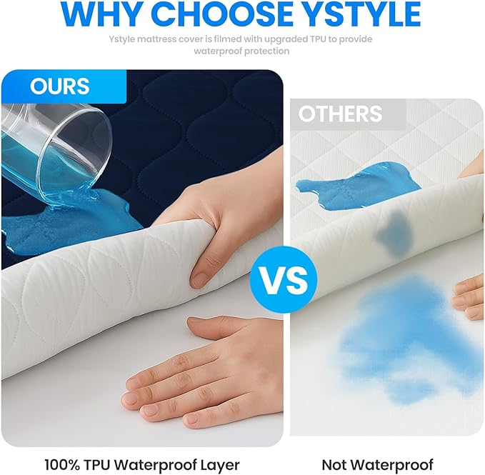 Waterproof Mattress Protector,Twin XL Mattress Protector Fitted Up to 16" Deep Pocket, Soft Breathable Bed Mattress Cover for Bedroom,Doom Room Machine Washable,(Navy Blue)