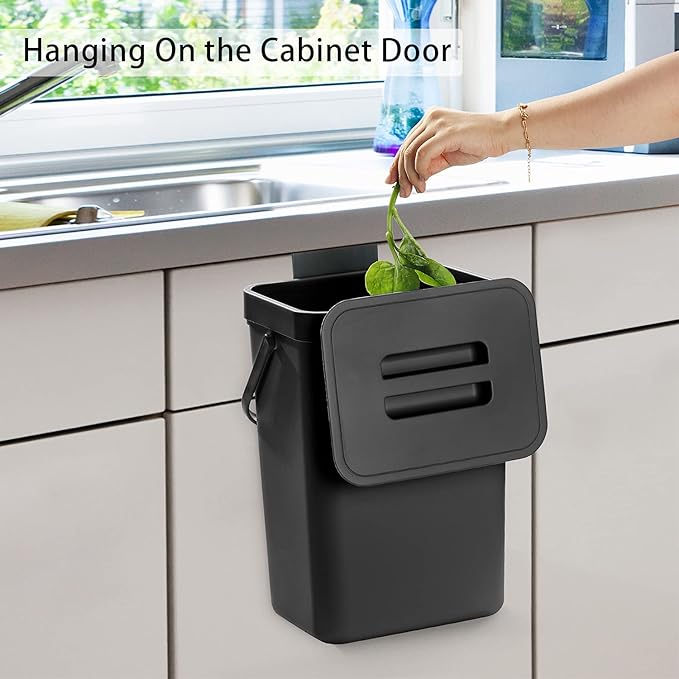 stonespace Under Sink Trash Can，Kitchen Compost Bin, Diaper Pail, 3.2 Gallon/12L Hanging Garbage Can for Baby Crib/Bathroom/Cupboard, Plastic Food Waste Bin,1 Pack Black - Image 2