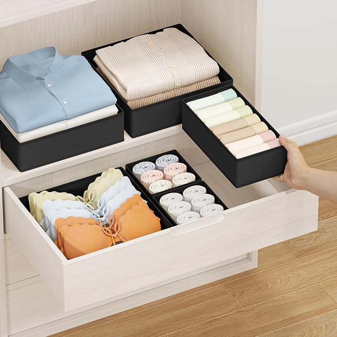 DIMJ Drawer Organizer Clothes Storage - 24 Pack Baby Dresser Organizer for Nursery, Foldable Closet Drawer Organizer Bins for Bedroom Organization, Fabric Storage Dividers for Socks, Underwears, Bras - Image 5
