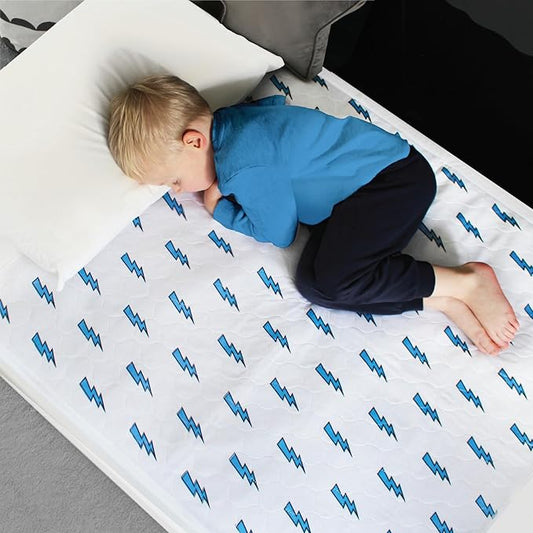 Hygge Sheets® Potty Training Pee Pads for Kids, Toddlers - 100% Waterproof, Non Slip Bed Wetting Pad for Twin Beds - Washable, Reusable Mattress & Sheet Protector - Lightning