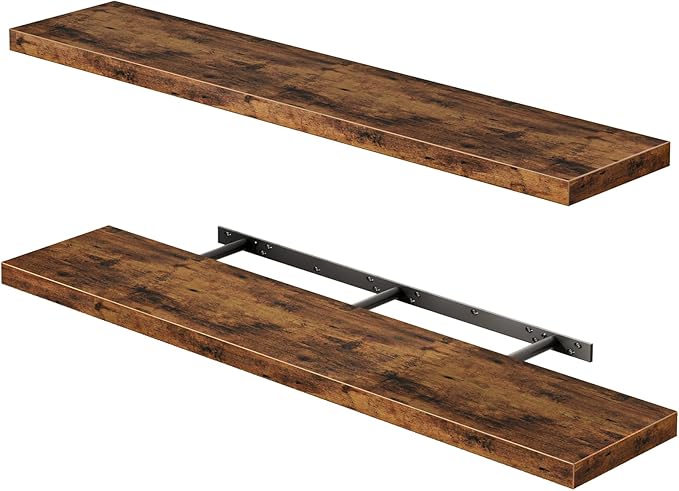 Fixwal Wood Floating Shelves for Wall, 47" Long Heavy Duty Wall Mounted Shelves for Living Room, Bedroom, Bathroom and Kitchen, Wall Shelves for Storage, Books, Room Decor (Rustic Brown, Set of 2) by Fixwal