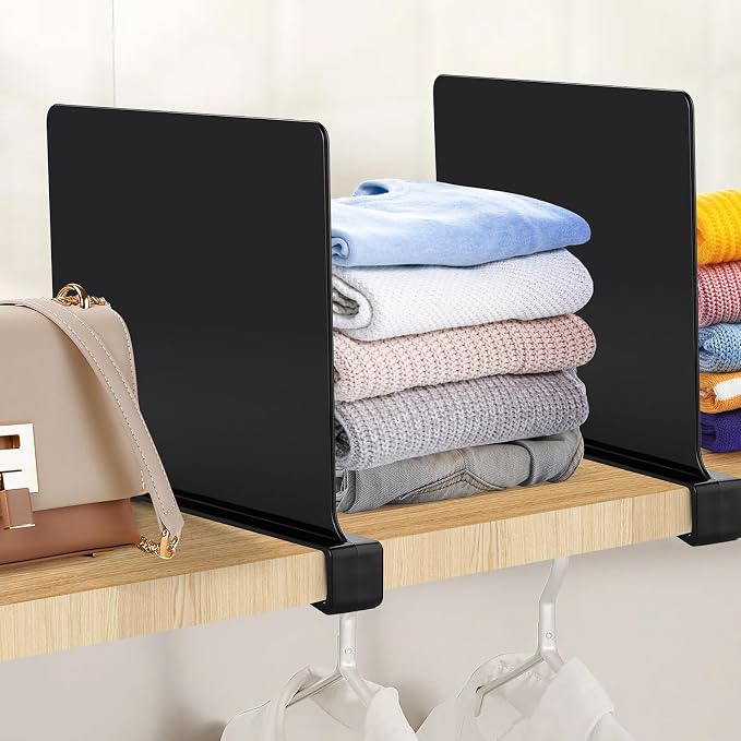 JOY DECOR 6 Pack Acrylic Matte Black Shelf Dividers for Closets Organizer and Storage Adjustable Vertical Wood Shelf Closet Separators for Clothes,Book,Bags in Bedroom and Kitchen - Image 6