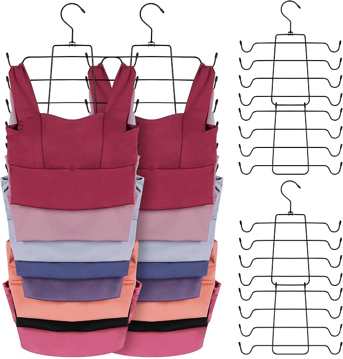 ZEDODIER 6 Pack Tank Top Hanger Space Saving, Bra Hangers for Closet Organizer, Hanging Bra Organizer Tank Tops Holder with 48 Hooks, Metal Closet Organizers and Storage Small Space Solutions, Black by ZEDODIER