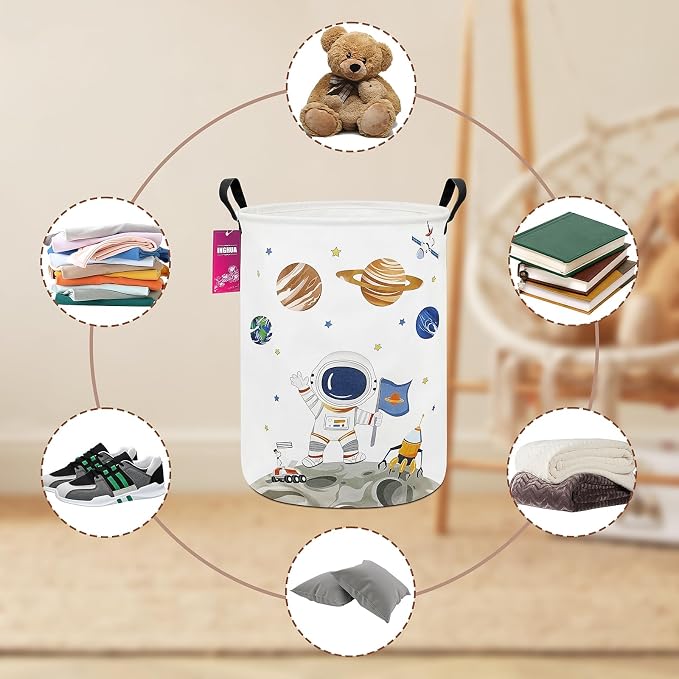 Laundry Hamper Large Canvas Fabric Lightweight Storage Basket/Toy Organizer/Dirty Clothes Collapsible Waterproof for College Dorms, Boys and Girls Bedroom,Bathroom(Space astronaut) - Image 7