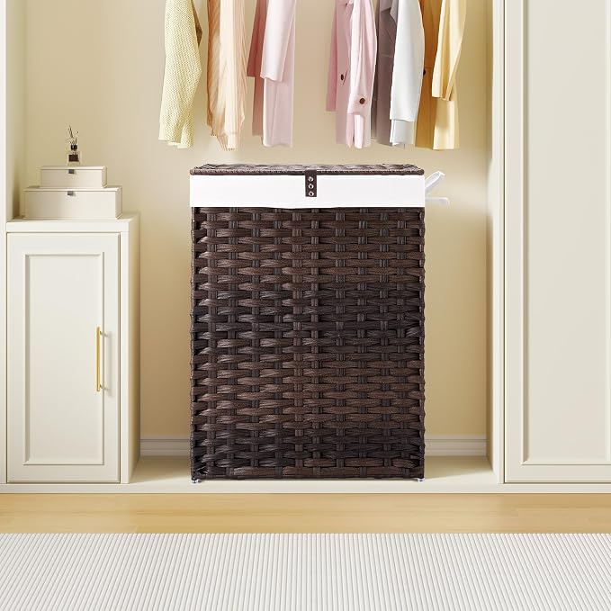 Greenstell Laundry Hamper with Lid, 90L Clothes Hamper with 2 Removable Liner Bags & 2 Mesh Laundry Bags, Handwoven Synthetic Rattan Laundry Basket for Clothes, Toys in Bathroom, Bedroom Brown - Image 2
