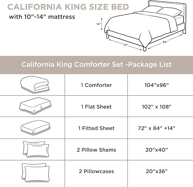 Andency Linen California King Comforter Set - 7 Pieces Bed in a Bag Cal King Bedding Comforter Sets, Summer Plain Soft Lightweight Comforter with Fitted Sheets, Flat Sheets, Pillowcases & Shams