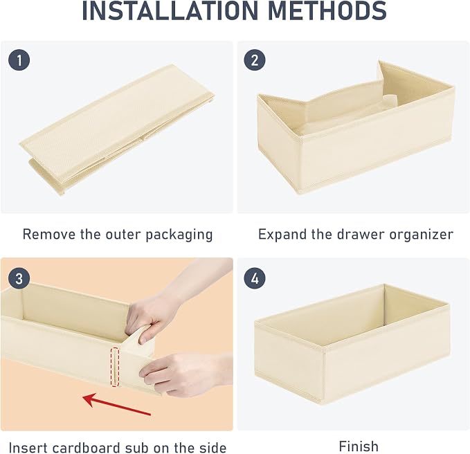 DIMJ Drawer Organizer Clothes - Underwear Organizer Small Sock Organizer Closet Organizers and Storage Box Dresser Drawer Dividers for Baby Clothes,Bra,Socks, Belt, Tie, Set of 6,Beige - Image 2