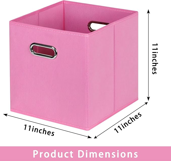 Fabric storage bins Cubes, Fabric Cube Organizer with Handle, Foldable Cube Bins for Cloth or Accessary Storage, 11x11x11, Set of 6, (Pink) - Image 2