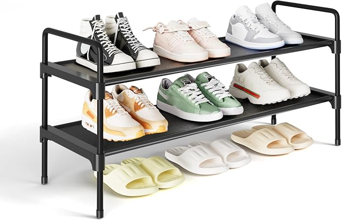 Kitsure Shoe Rack for Closet, Shoe Organizer for Front Door Entrance, Stackable Shoe Shelf, Detachable Closet Organizers and Storage, 27.4" Wide - 2 Tiers, Black by Kitsure