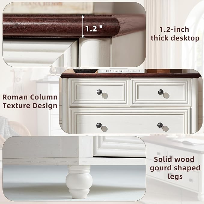 RWYHG Farmhouse 6 Drawer Dresser Set of 2, Chest of Drawers for Bedroom, 43.5" Tall White Dresser with Roman Column, Rustic Wood Storage Dressers Organizer for Living Room, Hallway, Closet