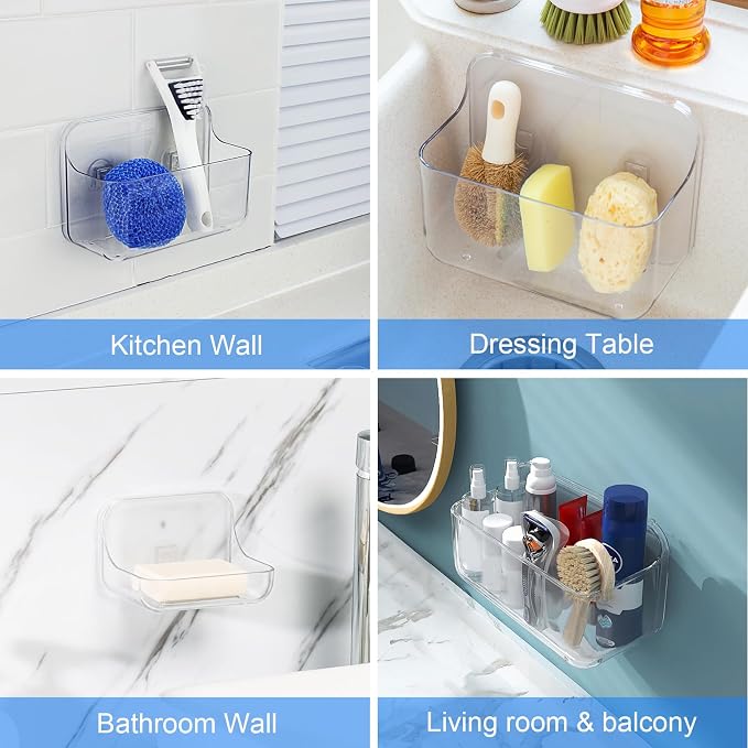Diesisa 3pc Acrylic Wall Mount Organizer, Adhesive Clear Shower Caddies,Acrylic Soap Basket for wall,No Drilling Hang Walls,with Self Adhesive Tape, for Bathroom, Kitchen, Living Room - Image 3