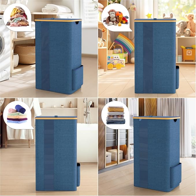 BlissTotes Laundry Basket with Lid, 100L Clothes Laundry Hamper with Handles and Removable Laundry Bag, Breathable Design Hamper with Lid for Bedroom, Bathroom, Dorm, Laundry Room - Light Blue - Image 7