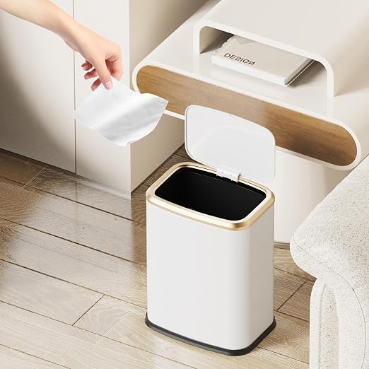 2.1 Gallon Bathroom Trash Can with Lid Press Top, 8 Liter Stainless Steel Garbage Can with Press Type Lid, Slim Trash Bin Waste Basket for Toilet, Office, Bedroom, Living Room (White) - Image 2