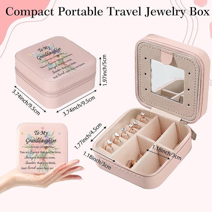 Granddaughter Valentines Day Gifts from Grandma Grandpa Graduation Birthday Gifts for Granddaughter Christmas Mothers Day Gift for Granddaughters Jewelry Box Pink Portable Travel Jewelry Case - Image 2