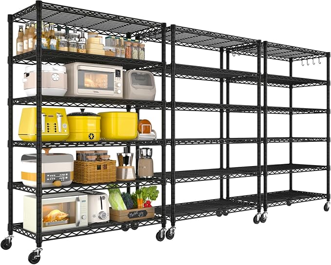 PrimeZone 6 Tier Wire Shelving with Wheels 79''H 1500lbs Storage Shelves NSF Certified Heavy Duty Steel Metal Shelf Adjustable Rolling Rack Kitchen Garage Closet Pantry Laundry 79''HX36''WX16''D 3Pcs by PrimeZone