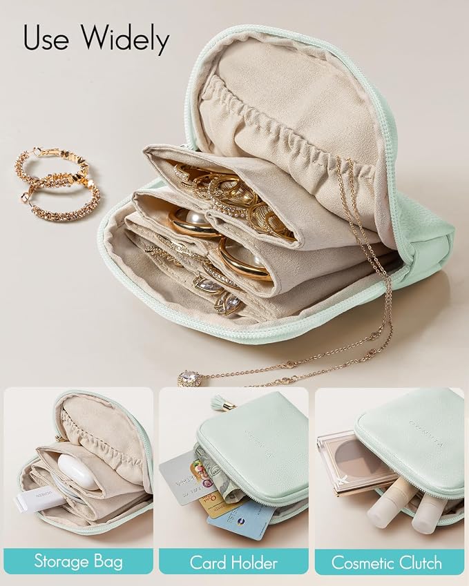 VLANDO Small Jewelry Travel Case,Jewelry Pouch Bags with Zipper,Velvet Jewelry Organizer Storage Bag for Bracelet Rings Earring Travel Essentials Gifts for Women Girl-Mint Green - Image 5