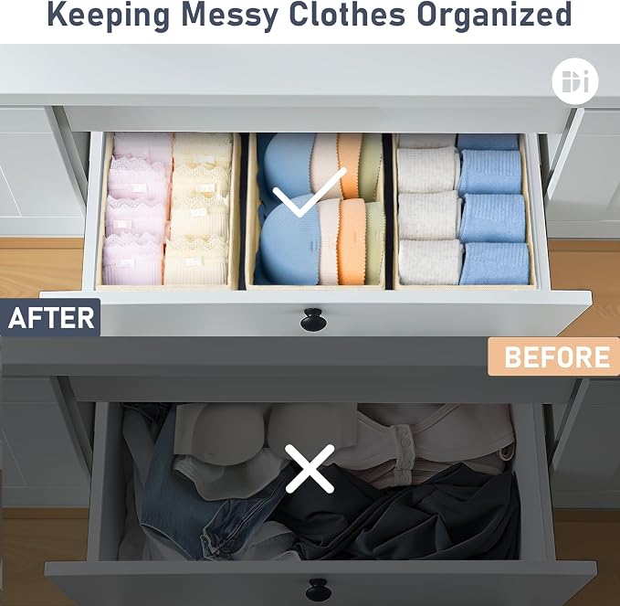 DIMJ Drawer Organizer Clothes - Underwear Organizer Small Sock Organizer Closet Organizers and Storage Box Dresser Drawer Dividers for Baby Clothes, Bra, Socks, Belt, Tie, Set of 9, Beige - Image 6