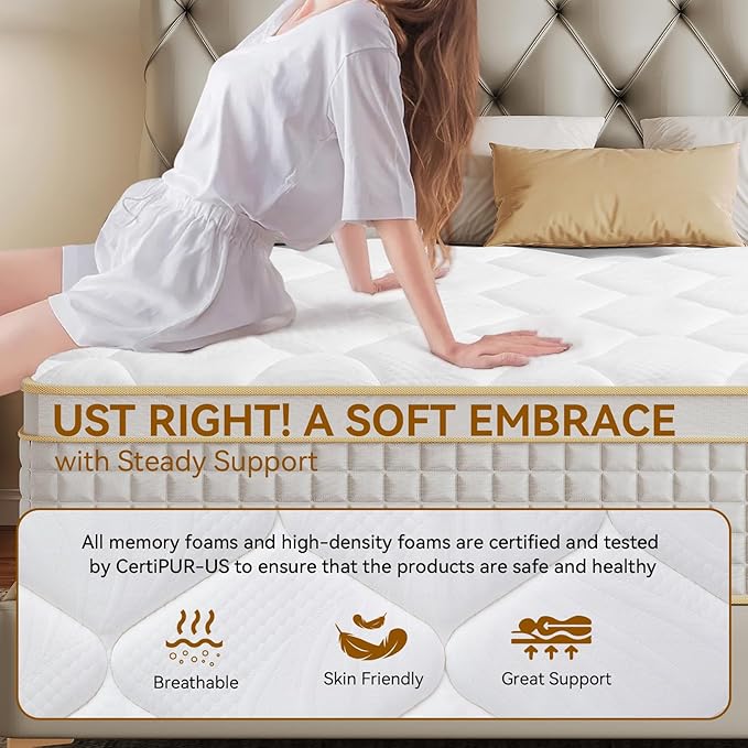 Hybrid Mattress in a Box, Twin, Medium Firm, Memory Foam and Pocket Springs, Euro Top, Black, Motion Isolation, CertiPUR-US (10 inch, Twin)