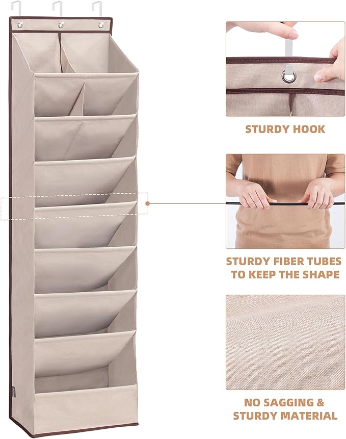 STORAGE MANIAC Over the Door Shoe Organizer Heavy-Duty Large Deep Pocket Hanging Shoe Organizer Shoe Rack Door Closet Shoe Organizer for Wall, Dorm & Narrow Door Storage Shoe Holder Oat Beige, 2 Pack - Image 6
