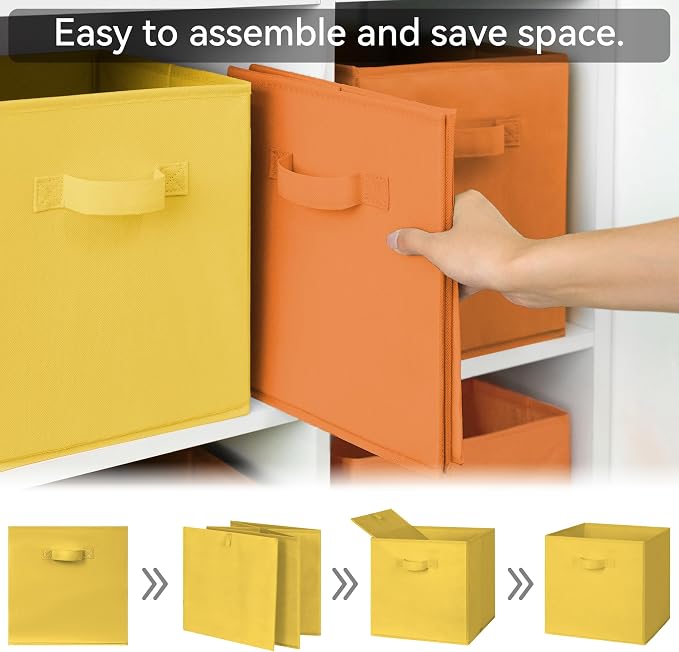 GRANNY SAYS 11 Inch Cube Storage Bins, Cube Storage Organizer, Fabric Storage Bins with Handle, Storage Cubes for Shelves, Closet, 3 Yellow & 3 Orange, 6-Pack - Image 7