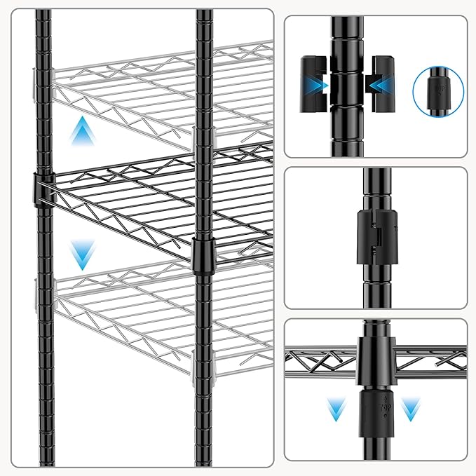 M MZG 1250 lbs 5 Tier Shelf Metal Storage Shelves Wire Rack Closet Organizers with Wheel for Garage Kitchen Bathroom Laundry Black 13.7" D x 23.6" W x 62.4" H - Image 4