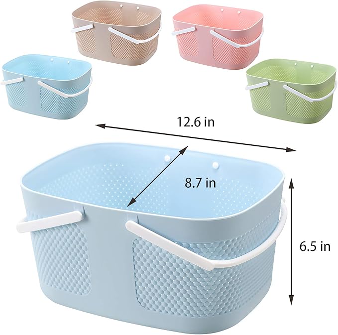 Shower Caddy Basket, Portable Large Capacity Thickened Plastic Organizer Storage Tote with Handles Drainage Toiletry Bag Bin for Bathroom, College Dorm Room Essentials, Kitchen, Camp, Gym, Blue - Image 5