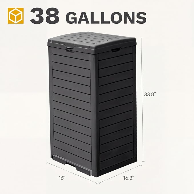 DWVO 38 Gallon Large Outdoor Trash Can, 2-Pack Waterproof Resin Hideaway Garbage Bin with Lid and Drip Tray, Outside Trash Bin for Porch, Backyard, Deck, Patio, Poolside, Easy to Clean, Black - Image 7