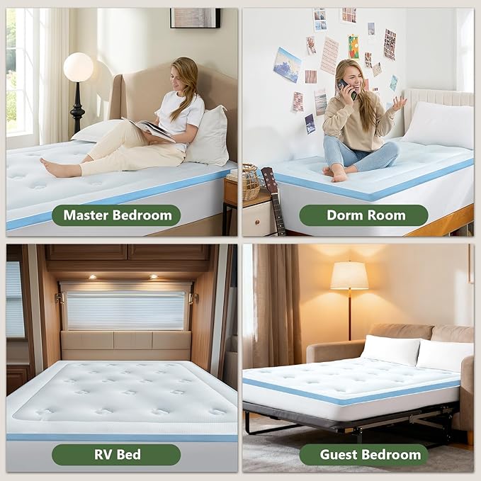 Hansleep Full Size Memory Foam Mattress Pad Topper, Full Foam Mattress Topper Viscose Derived from Bamboo, Full Bed Mattress Pad Cover for Back Pain Relief, 54" x75", White