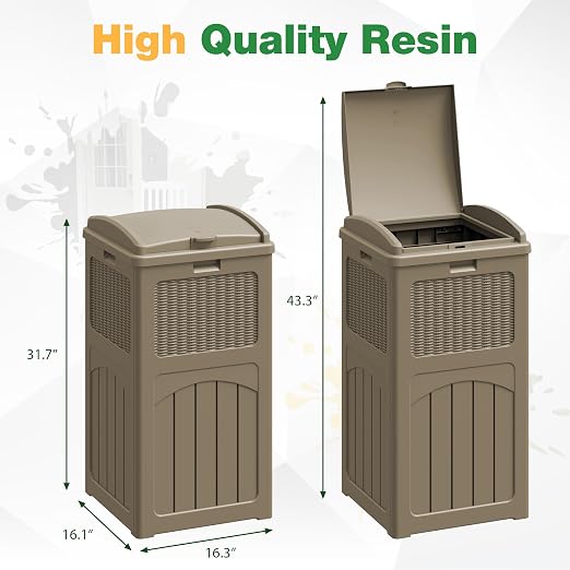 Flamaker 30 Gallon Trash Can, Resin Outdoor Garbage Can with Lid, Waterproof Hideaway Patio Waste Bins for Outside Use (2 Pack, Brown) - Image 5