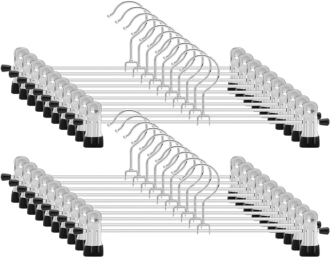 IEOKE Pants Hangers with Clips: 50 Pack Skirt Hangers for Women Metal Adjustable Trouser Hangers for Jeans Shorts Dress - Black by IEOKE