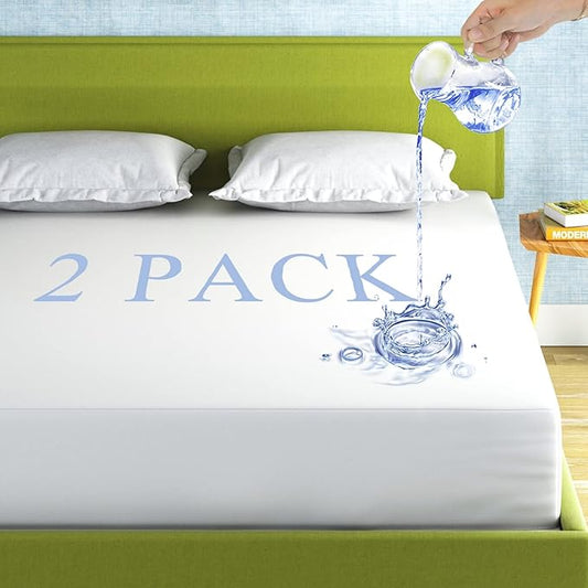 2 Pack Mattress Protector Twin XL Size 100% Waterproof Fitted Mattress Cover, Breathable Noiseless & Machine Washable Bed Cover Deep Pocket from 5" to 21", Bed Protector for Kids Adults