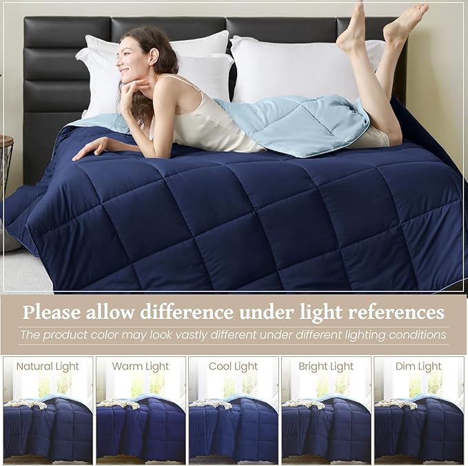 Homelike Moment Oversized King Comforter - Blue Duvet Insert Down Alternative Bed Oversize King Comforter, Lightweight Bedding Comforters Quilted Soft All Season Reversible Navy/Light Blue