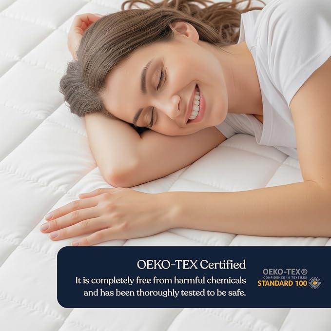 Delara Twin Size Organic Cotton Mattress Pad & Protector – Hypoallergenic Down Alternative Fill, Waterproof Noiseless TPU Protection, Cooling Mattress Topper and Cover