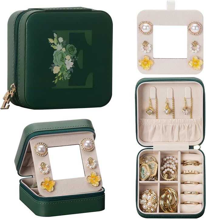 Enthralite Travel Jewelry Box for Gift: Traveling Jewelry Case for Girls Women - Mini Organizer for Necklaces Earrings Green E by Enthralite