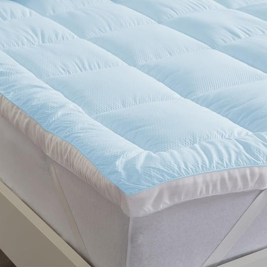 Great Bay Home Twin XL Cooling Mattress Topper. Thick, Elastic Corner Mattress Pad. Ultra-Soft Cooling Pillowtop Mattress Cover & Protector. Fits Mattresses up to 18” (Twin XL, Light Blue)