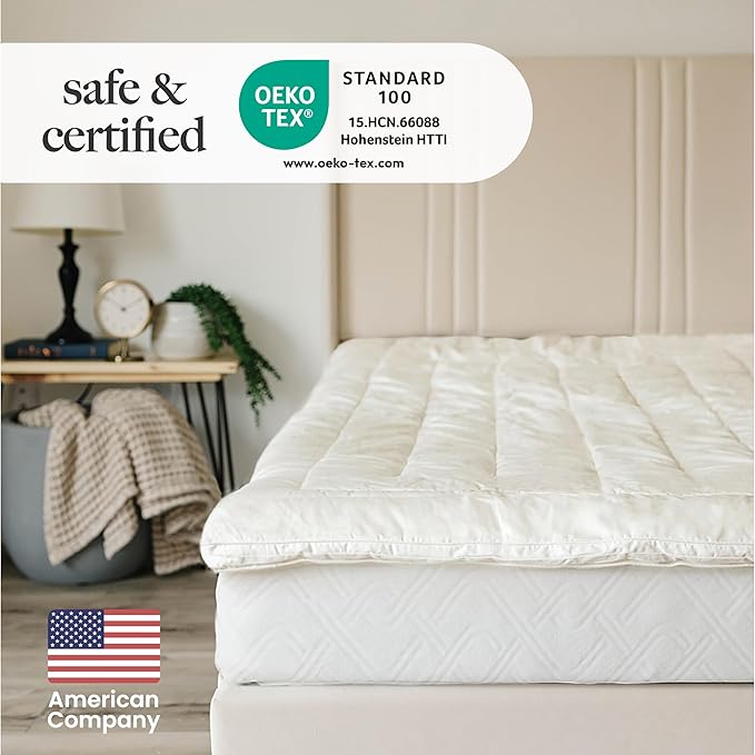 Woolino Wool Mattress Topper, Oeko-TEX Standard 100, Merino Wool Fill, Organic Cotton Sateen, Natural Temperature Regulating, Cooling, Pressure Relief, 1.2 inch, Twin 39 x 76 in