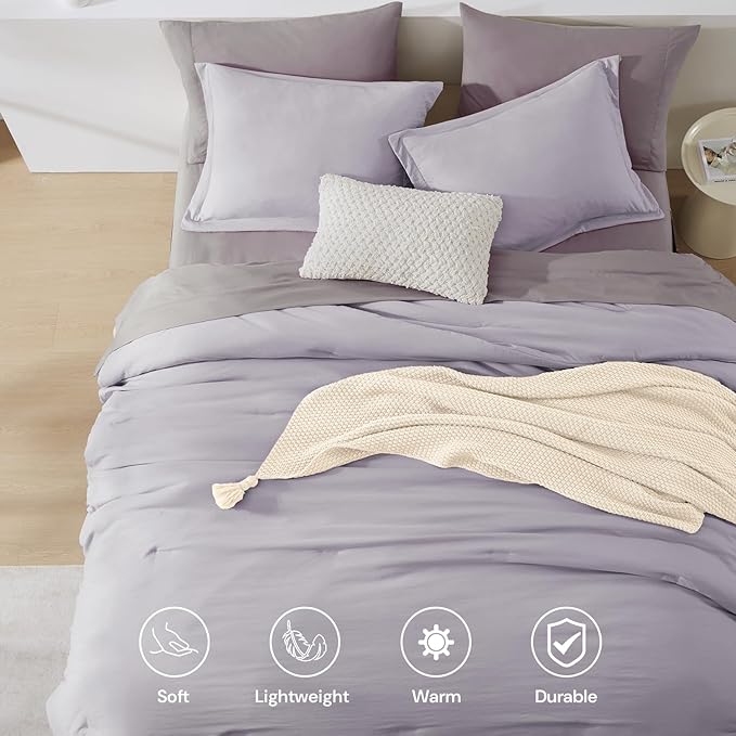 WRENSONGE Full Size Comforter Set- 7 Pieces Lilac Bed in a Bag Full Size Comforter with Fitted Sheet, Flat Sheet, 2 Pillow Shams, 2 Pillowcases, Warm Bedding Sets for All Season