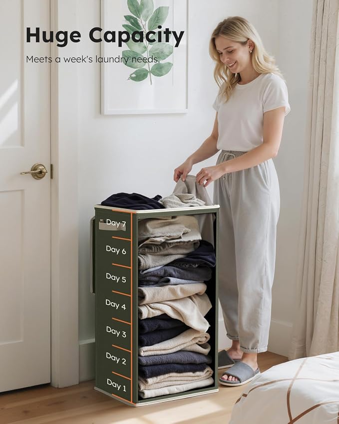 SOLEDI Laundry Hamper with Lid 100L Large & Tall Collapsible Laundry Basket, Clothes Hamper with Bag Removable Easy to Carry, Dirty Hampers for Bedroom, Bathroom, Dorm, College, Avocado - Image 3