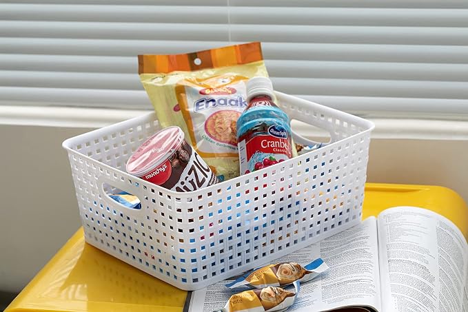 Eslite Plastic Storage Baskets for Organizing,11"X8.5"X4.7",Pack of 4 (White) - Image 5