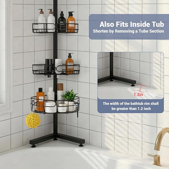 Standing Shower Caddy Corner, 4-Tier Adjustable Height Bathroom Organizer, 6-Section Pole, Sturdy Floor Standing Shelf for Shower or Bathtub – No Drilling, No Spring Tension - Image 3