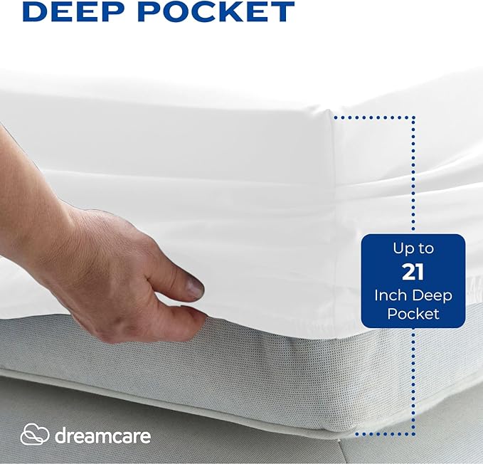 DREAMCARE California King Sheet Sets – 4 pcs Cooling Sheets – up to 21” Deep Cal King Sheets – Hotel Luxury Sheets & Pillowcases – Superior Softness 100% Fine Microfiber with Side Pocket – White