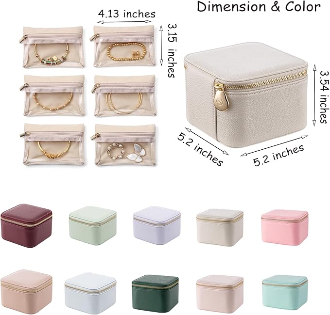 VLANDO Travel Jewelry Box Organizer – Portable PU Leather Jewelry Case with 6/8/12 Zippered Pouches, Compact Storage for Earrings Rings Necklaces Bracelets, Aqua Blue - Image 2