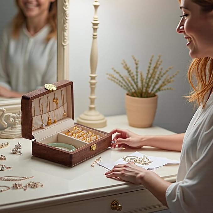 Travel Jewelry Case Wood Small Jewelry Box for Women Wood Jewelry Organizer Storage Holder For Earrings Rings Necklaces Velvet Wooden Jewelry Box With Lock - Image 8
