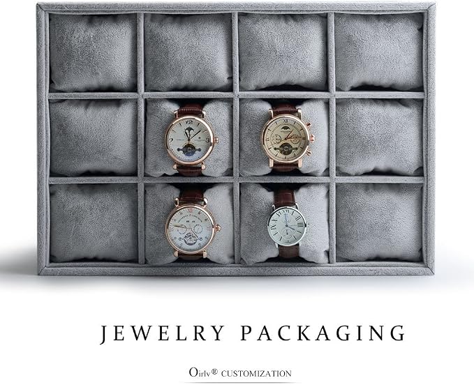 Oirlv Premium Velvet 12 Grid Jewelry Organizer Tray with Removable Pillow Watch Organizer Jewelry Tray Bracelet Bangle Watch Display Holder - Image 5