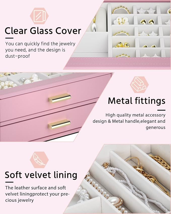 AKOZLIN Jewelry Box with Clear Lid Functional Leather Jewelry Storage Organizer Case 2 Drawers for Women Girls Necklace Ring Bracelet Earring - Image 3
